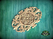 Load image into Gallery viewer, Vertical Ornate Oval Wooden Applique with Floral Centerpiece, 1pc, Unpainted, Home Wall Embellishments, Furniture Carving, Wood Onlay