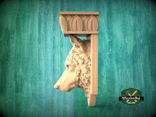 Load image into Gallery viewer, Wolf Head Corbel - Intricately Carved Wooden Wolf Shelf Bracket, Majestic Wolf Wall Accent for Rustic Interiors