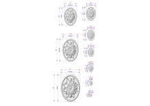 Load image into Gallery viewer, Oval Wooden Rosette with Geometric Petal Design, 1pc, Unpainted, Carved Onlay