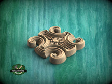 Load image into Gallery viewer, Cross-Shaped Wooden Rosette with Scrollwork, 1 piece, Unpainted, Home Wall Embellishments, square wood onlays, wood wall art decor