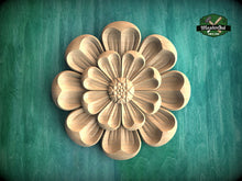 Load image into Gallery viewer, Ornate Wooden Carved Rosette, 1 piece, Unpainted, Home Wall Embellishments, round wooden trims, wood wall art decor