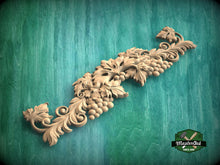Load image into Gallery viewer, Harvest Symphony Wooden Carving, Grapes & Acanthus Ornament, 1pc, Unpainted, Carved Wood Applique for Fireplace Mantel