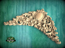 Load image into Gallery viewer, Victorian Flourish: Carved Wooden Archway Keystone, Unpainted, 1pc, Home Wall Embellishments, Furniture Carving, Ornamental Woodwork