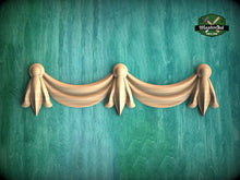 Load image into Gallery viewer, Regal Drapery: Carved Wooden Onlay, 1pc, Unpainted, Home Wall Embellishments, Furniture Carving, Wood Onlay