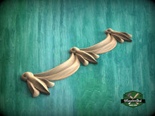 Load image into Gallery viewer, Regal Drapery: Carved Wooden Onlay, 1pc, Unpainted, Home Wall Embellishments, Furniture Carving, Wood Onlay