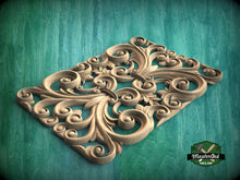 Load image into Gallery viewer, Baroque Elegance: Handcrafted Wooden Panel, Carved Wood Onlay, 1pc, Unpainted, Furniture Carving, Wood Onlay