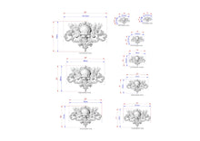 Load image into Gallery viewer, Baroque Reaper's Crest , 1pc, Horizontal wooden floral center onlay with skull, horizontal decor, carved decoration of wood, wooden onlay