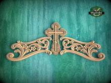 Load image into Gallery viewer, Divine Grace Cross - Wooden carved Onlay, Unpainted, 1pc, Home Wall Embellishments, Furniture Carving, Ornamental Woodwork