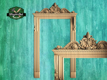 Load image into Gallery viewer, Regal Portal: Ornate Carved Wooden Door Frame, 1pc, Unpainted, Carved Door Casing Trim, Door Interior or Room Pass Through, Fireplace Mantel