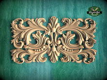 Load image into Gallery viewer, Baroque Splendor: Symmetrical Carved Wood Onlay, Wooden Panel, 1pc, Unpainted, Furniture Carving, Architectural Woodwork