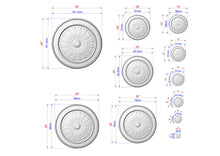 Load image into Gallery viewer, Sunburst Elegance: Greek Key Round Wooden Rosette, 1 pc, Unpainted, Decorative Rosettes, Home Wall Embellishments, round wooden trims