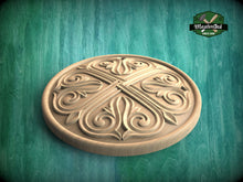 Load image into Gallery viewer, Cross My Heart: Ornate Fleur-de-Lis Wooden Rosette, 1 pc, Unpainted, Decorative Rosettes, Home Wall Embellishments, Round Wooden Onlays