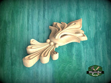 Load image into Gallery viewer, Fleur-de-Lis Flourish: Vertical Wooden Carved Overlay, 1 pc, Unpainted, Home Wall Embellishments, Furniture Carving, Wood Onlays