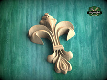 Load image into Gallery viewer, Sovereign Grace: Vertical Carved Wooden Emblem Applique, 1 pc, Unpainted, Home Wall Embellishments, Furniture Carving, Wood Onlays