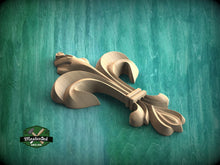 Load image into Gallery viewer, Sovereign Grace: Vertical Carved Wooden Emblem Applique, 1 pc, Unpainted, Home Wall Embellishments, Furniture Carving, Wood Onlays