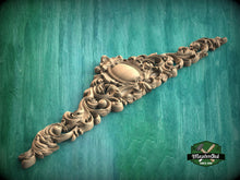 Load image into Gallery viewer, Carved Regal Crest Wooden Applique, Baroque Scrollwork Elegance, 1pc, Home Wall Embellishments, Furniture Carving, Horizontal Wood Onlay