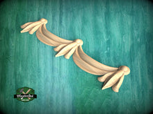 Load image into Gallery viewer, Regal Drapery: Carved Wooden Onlay, 1pc, Unpainted, Home Wall Embellishments, Furniture Carving, Wood Onlay