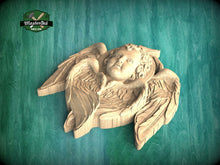 Load image into Gallery viewer, Cherubic Grace: Hand-Carved Wooden Angel, 1pc, Angel with wings, Carved Angel, religion decor, carved decoration of wood, wooden onlay