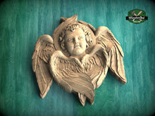 Load image into Gallery viewer, Cherubic Grace: Hand-Carved Wooden Angel, 1pc, Angel with wings, Carved Angel, religion decor, carved decoration of wood, wooden onlay