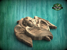 Load image into Gallery viewer, Cherubic Grace: Hand-Carved Wooden Angel, 1pc, Angel with wings, Carved Angel, religion decor, carved decoration of wood, wooden onlay