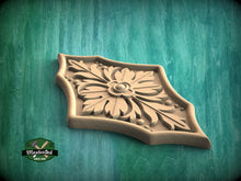 Load image into Gallery viewer, Elegant Floriate Crest: Vertical Wooden Carving, 1pc, Unpainted, Carved Onlay, Wooden Rosette, Applique furniture decor