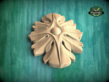 Load image into Gallery viewer, Elegant Wood Interior Rosette – Artisan Crafted, 1pc, Unpainted, Carved Onlay, Wooden Rosette, Applique furniture decor, Vertical Onlay