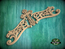 Load image into Gallery viewer, Divine Grace Cross - Wooden carved Onlay, Unpainted, 1pc, Home Wall Embellishments, Furniture Carving, Ornamental Woodwork