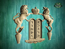 Load image into Gallery viewer, Ten Commandments & Lions Wooden Panel, Unpainted, 1pc, Home Wall Embellishments, Furniture Carving, Ornamental Woodwork