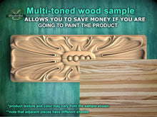 Load image into Gallery viewer, Rectangular Elegant Leaf and Floral Wood Onlay, Artisanal Furniture Embellishment, Wooden Rosette, 1 pc, Unpainted, wood wall art decor