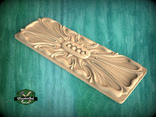 Load image into Gallery viewer, Rectangular Elegant Leaf and Floral Wood Onlay, Artisanal Furniture Embellishment, Wooden Rosette, 1 pc, Unpainted, wood wall art decor