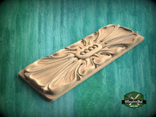 Load image into Gallery viewer, Rectangular Elegant Leaf and Floral Wood Onlay, Artisanal Furniture Embellishment, Wooden Rosette, 1 pc, Unpainted, wood wall art decor