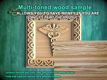 Load image into Gallery viewer, Caduceus Symbol Carved Wood Rosette, Medical Office Decor, Square Carved Decor, 1pc, Unpainted, Home Wall Embellishments, Wood Onlay