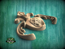 Load image into Gallery viewer, Heraldic Elegance: Central Carved Wood Appliqué, 1 piece, Unpainted, Home Wall Embellishments, wooden trims, wood wall art decor