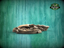 Load image into Gallery viewer, Gothic Elegance Wooden Applique, 1 pc, Horizontal wooden floral center onlay with skull, horizontal decor, carved decoration of wood