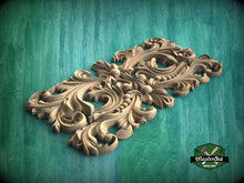 Load image into Gallery viewer, Baroque Splendor: Symmetrical Carved Wood Onlay, Wooden Panel, 1pc, Unpainted, Furniture Carving, Architectural Woodwork