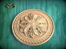 Load image into Gallery viewer, Renaissance Rosette: Carved Wooden Emblem, 1 pc, Unpainted, Decorative Rosettes