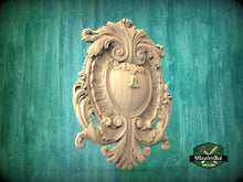 Load image into Gallery viewer, Classic Wooden Shield Onlay, Artisanal Baroque Flourishes for Prestigious Interiors, 1 pc, Unpainted, Home Wall Embellishments, wooden trims