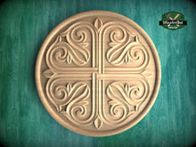 Load image into Gallery viewer, Cross My Heart: Ornate Fleur-de-Lis Wooden Rosette, 1 pc, Unpainted, Decorative Rosettes, Home Wall Embellishments, Round Wooden Onlays