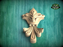 Load image into Gallery viewer, Fleur-de-Lis Flourish: Vertical Wooden Carved Overlay, 1 pc, Unpainted, Home Wall Embellishments, Furniture Carving, Wood Onlays