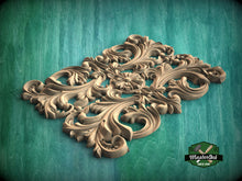 Load image into Gallery viewer, Renaissance Reverie: Exquisite Rectangular Wood Onlay, Wooden Panel, 1pc, Unpainted, Furniture Carving, Architectural Woodwork
