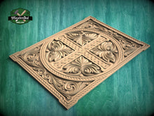 Load image into Gallery viewer, Hand-Carved Cross Foliage Panel, Symbolic Religious Artwork, Wooden Panel, 1pc, Unpainted, Furniture Carving, Architectural Woodwork