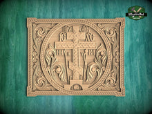 Load image into Gallery viewer, Carved Wooden Cross Panel, Religious Wall Art, Wooden Panel, 1pc, Unpainted, Furniture Carving, Architectural Woodwork