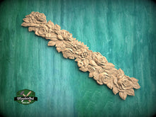 Load image into Gallery viewer, Vertical Carved Roses Wooden Applique, Romantic Floral Decor, Unfinished, 1pc,  Furniture Carving, Wood Onlay