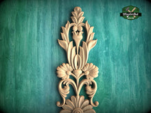 Load image into Gallery viewer, Vertical Carved Roses Wooden Applique, Romantic Floral Decor, Unfinished, 1pc,  Furniture Carving, Wood Onlay