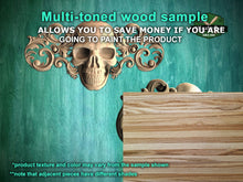 Load image into Gallery viewer, Gothic Elegance Wooden Applique, 1 pc, Horizontal wooden floral center onlay with skull, horizontal decor, carved decoration of wood