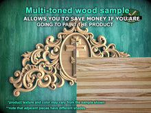 Load image into Gallery viewer, Eternal Faith Carved Onlay with Cross, Unpainted, 1pc, Home Wall Embellishments, Furniture Carving, Ornamental Woodwork