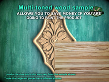 Load image into Gallery viewer, Elegant Floriate Crest: Vertical Wooden Carving, 1pc, Unpainted, Carved Onlay, Wooden Rosette, Applique furniture decor