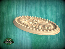 Load image into Gallery viewer, Classic Floral Carved Wooden Rosette with Beaded Edge, 1pc, Unpainted, Carved Onlay, Wooden Rosette, Applique furniture decor
