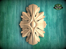 Load image into Gallery viewer, Elegant Wood Interior Rosette – Artisan Crafted, 1pc, Unpainted, Carved Onlay, Wooden Rosette, Applique furniture decor, Vertical Onlay