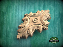 Load image into Gallery viewer, Elegant Baroque-Inspired Carved Wood Rosette Onlay, 1pc, Unpainted, Carved Onlay, Wooden Rosette, Applique furniture decor, Horizontal Onlay